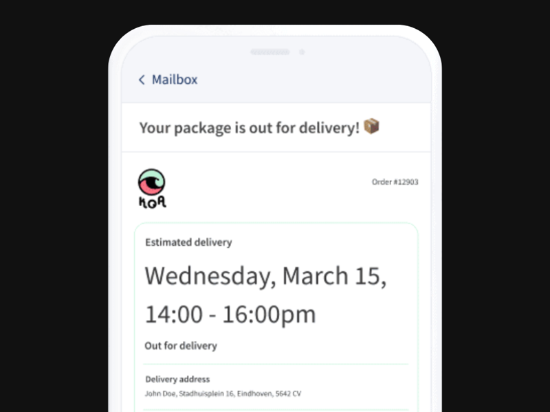 Mobile mockup of Sendcloud branded track and trace email
