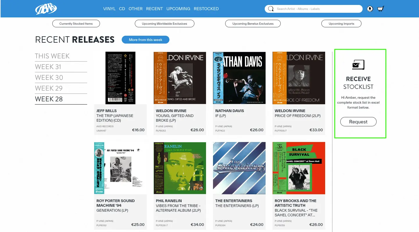 Screenshot of the NEWS website with the stock list feature download