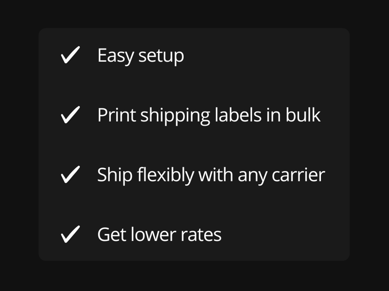 Overview of key EasyPost shipping features with checkmarks