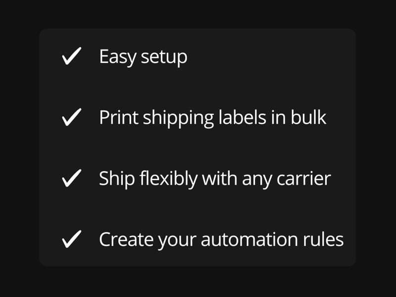 Overview of key Sendcloud shipping features with checkmarks