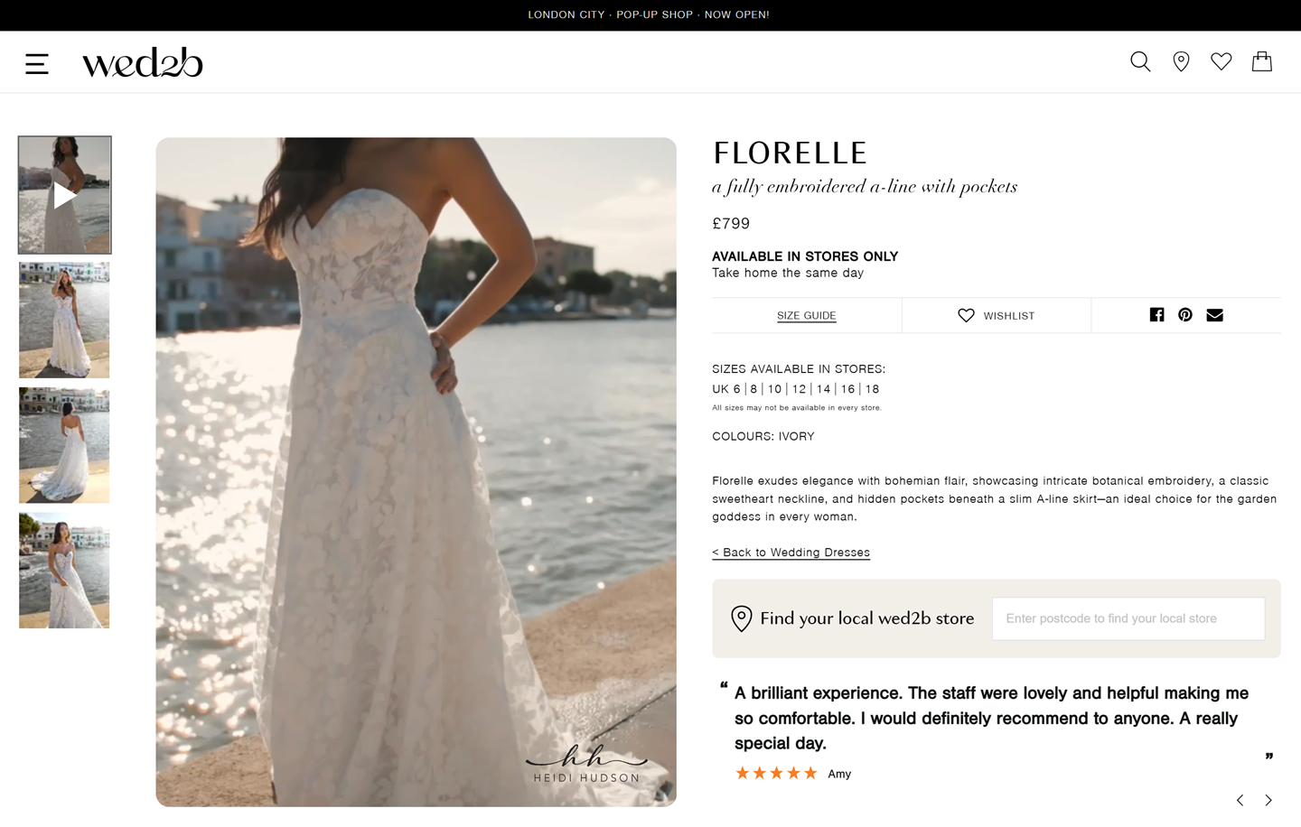 Wed2b website wedding dress Florelle product page